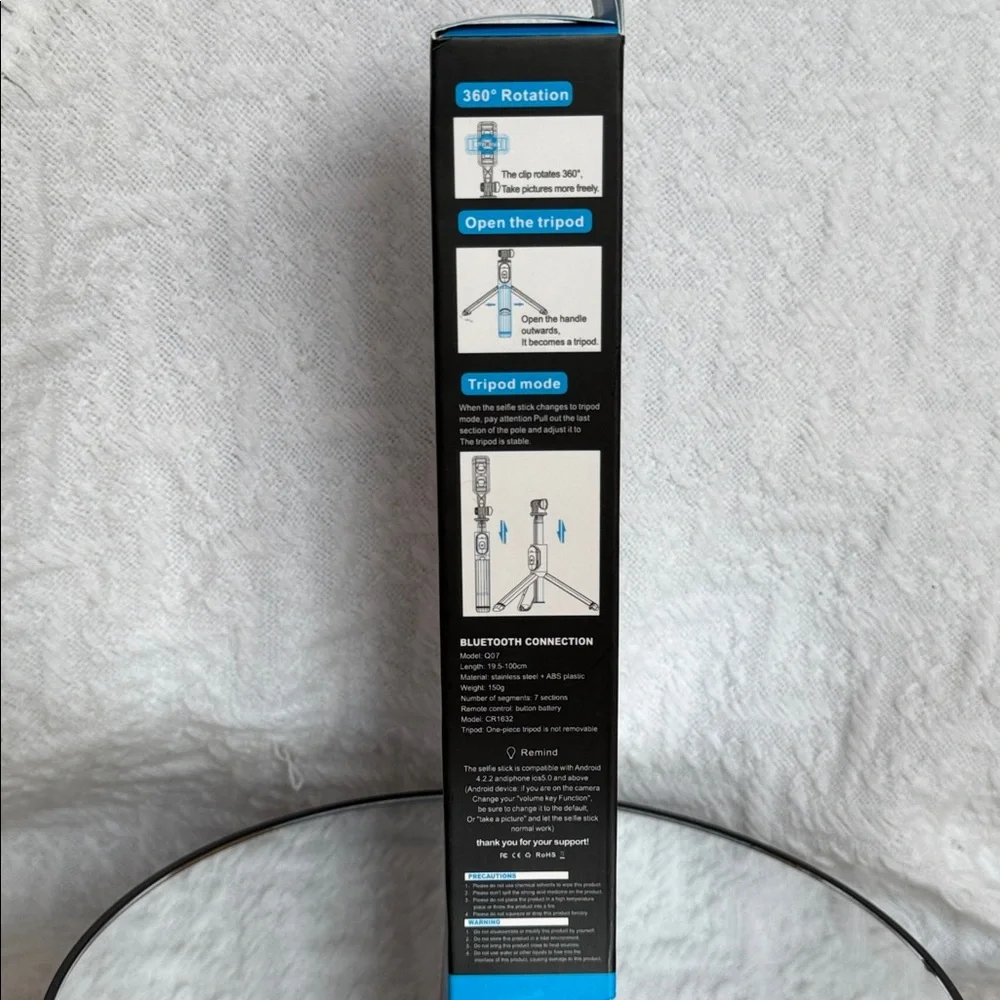 Selfie Stick Black Remote Control Tripod with Blue Tooth Connection